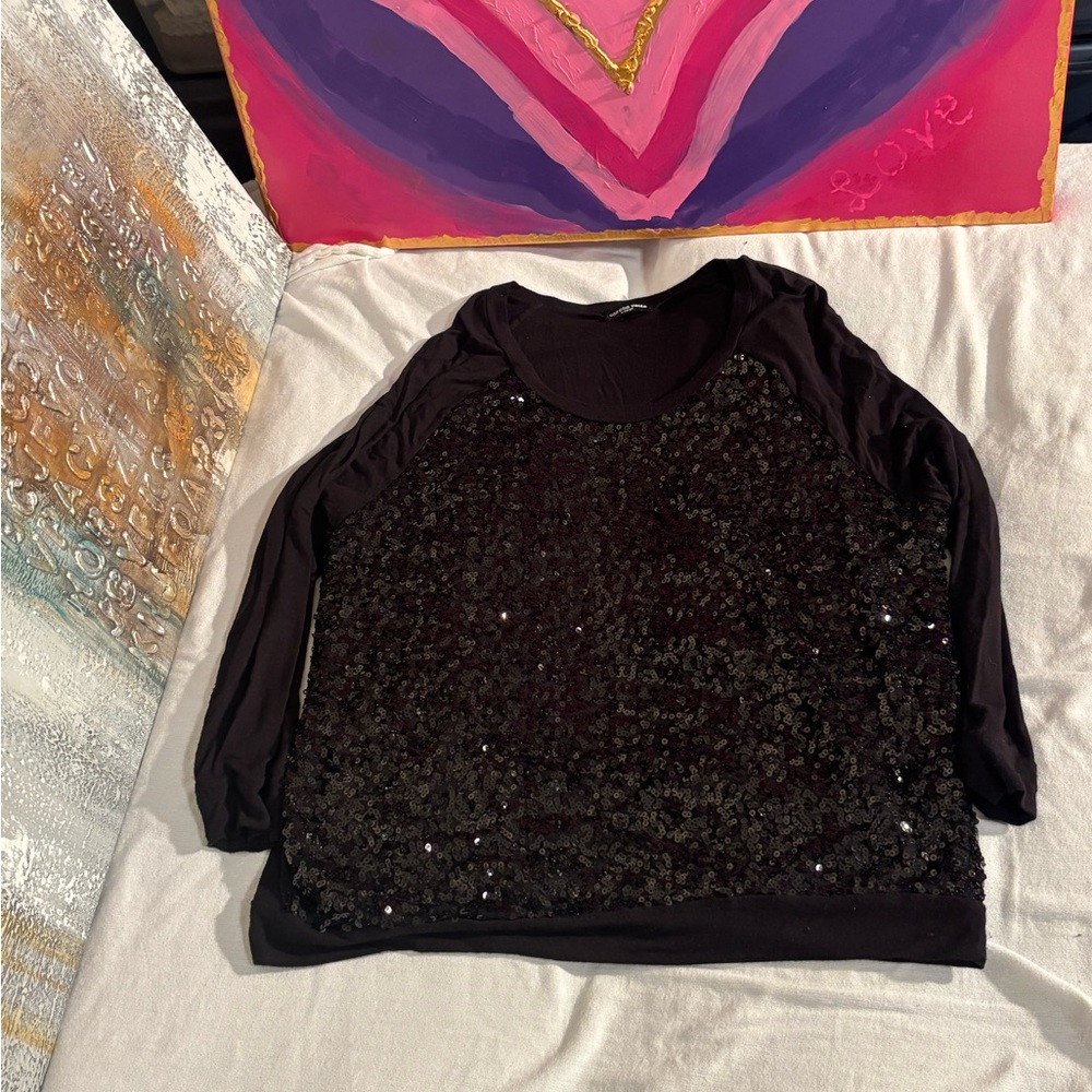 Cha Cha Vente XL Black Sequin Blouse